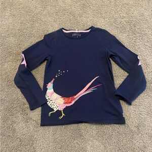 Joules Navy Pheasant Bird Appliqué Long Sleeve Shirt Sz 9-10